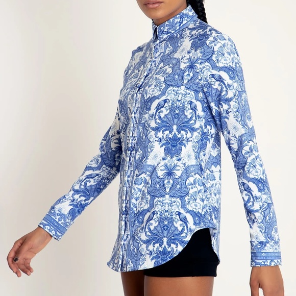 NWOT Blackmilk Chinoiserie Long Sleeve Business Time Shirt XS (sold out) - Picture 2 of 8
